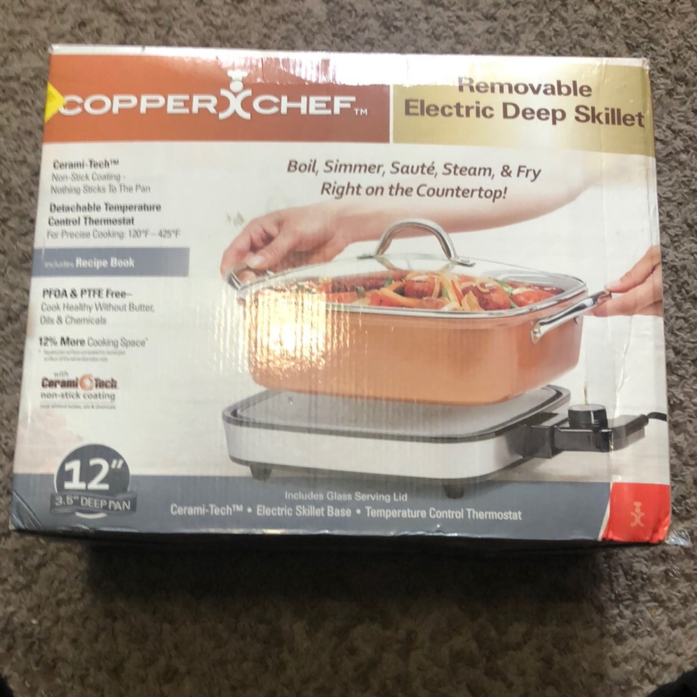Copper chef removable electric deep skillet.